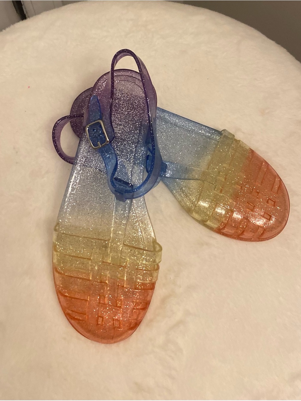 GAP Kids Glitter Ombre Jelly Sandals in Purple Blue Yellow Orange